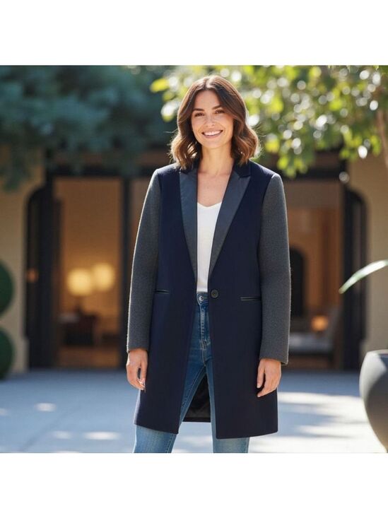 Sandro Jackets & Blazers - Sandro Paris Navy Colorblock Tailored Wool Coat 36